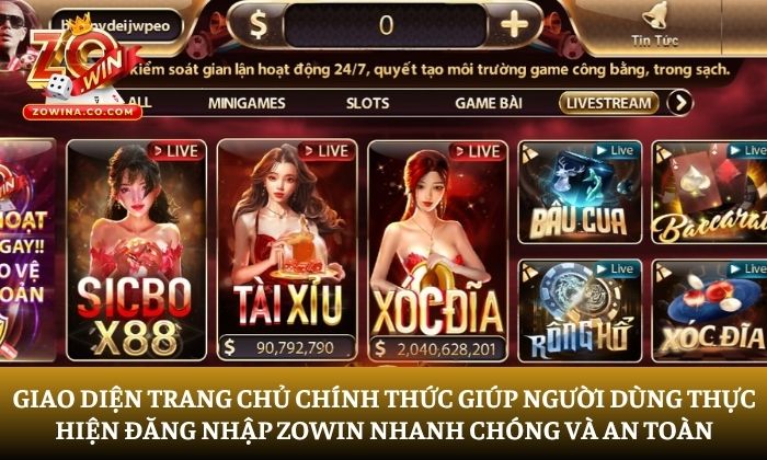 đăng nhập Zowin