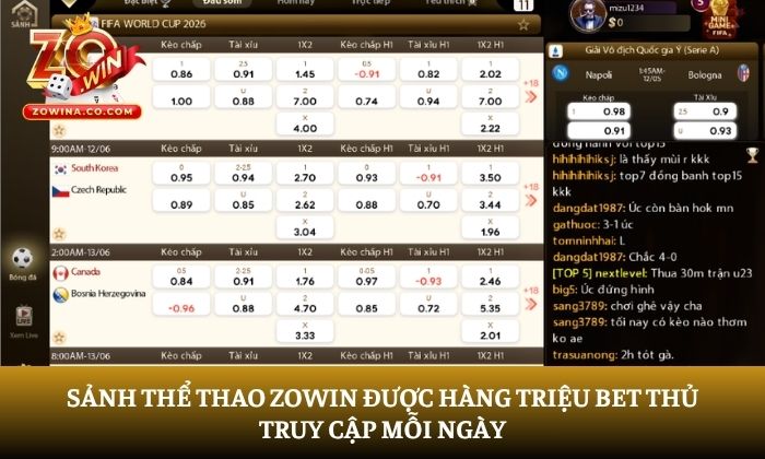 Sảnh thể thao Zowin được hàng triệu bet thủ truy cập mỗi ngày
